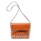 Shoulder Bag Flap Crossbody Brown Cutout Y Leather