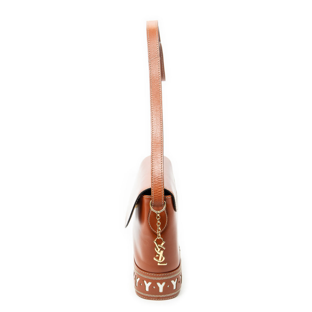 Shoulder Bag Flap Crossbody Brown Cutout Y Leather