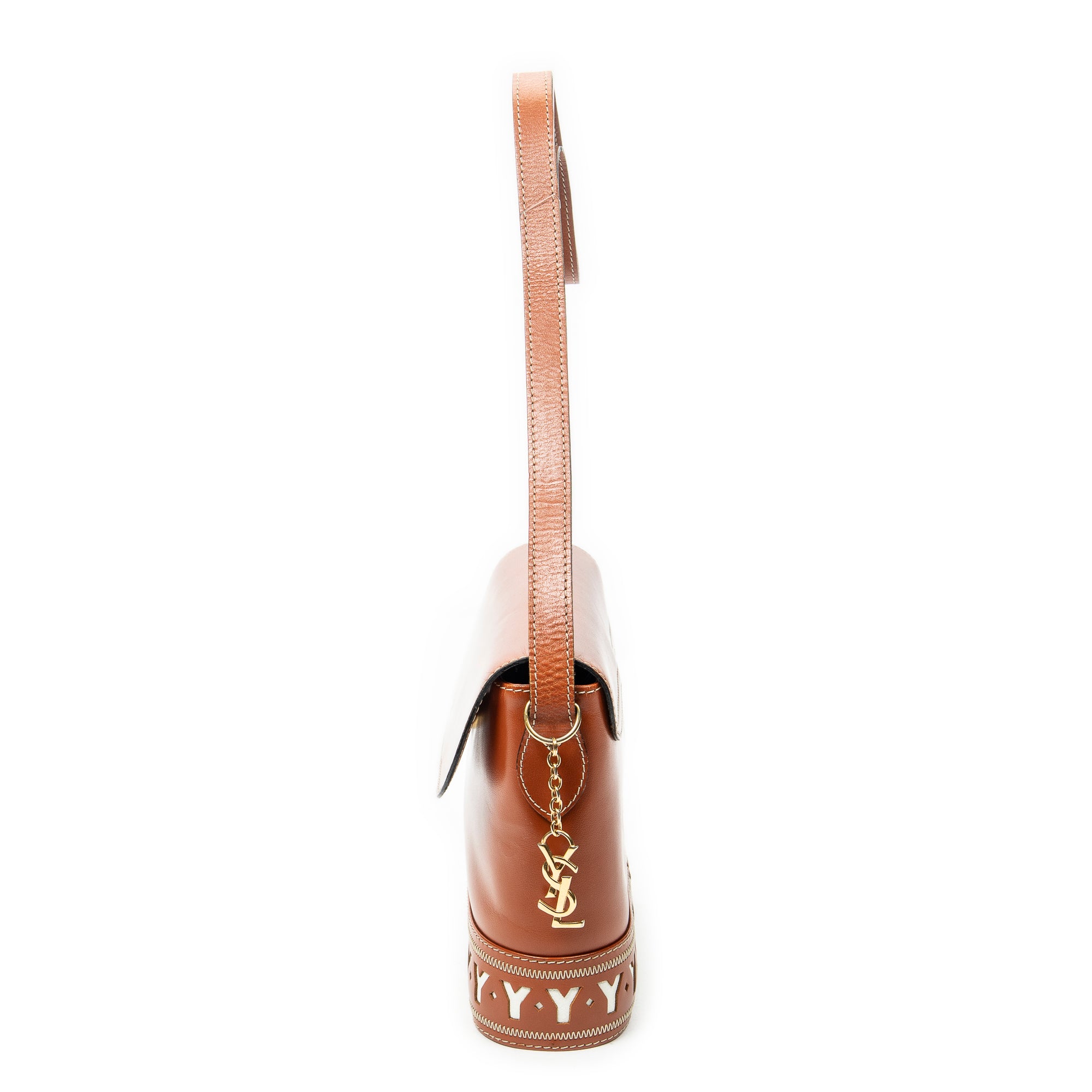 Shoulder Bag Flap Crossbody Brown Cutout Y Leather