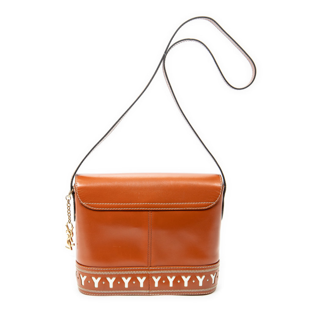 Shoulder Bag Flap Crossbody Brown Cutout Y Leather