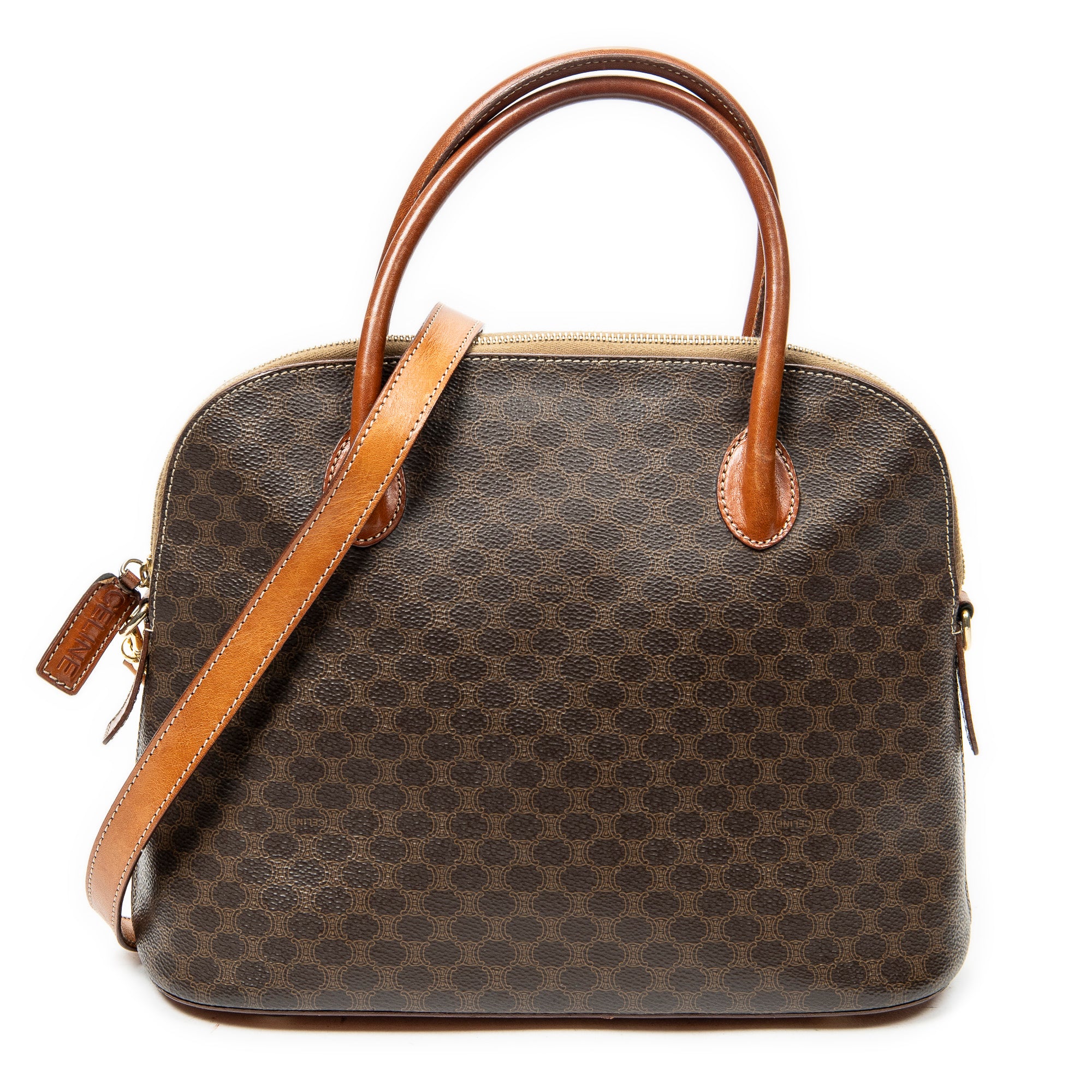 Shoulder Bag Dome Top Handle Brown Macadam Coated Canvas