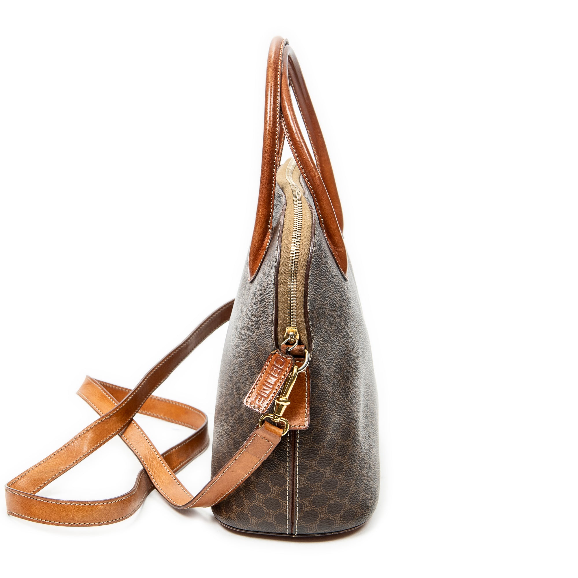 Shoulder Bag Dome Top Handle Brown Macadam Coated Canvas
