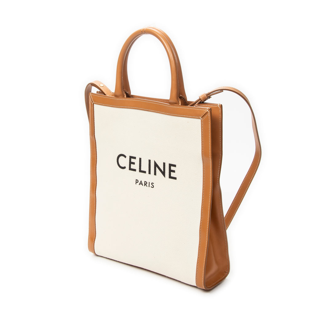 Shoulder Bag Vertical Cabas Tote Ivory Logo Print Canvas