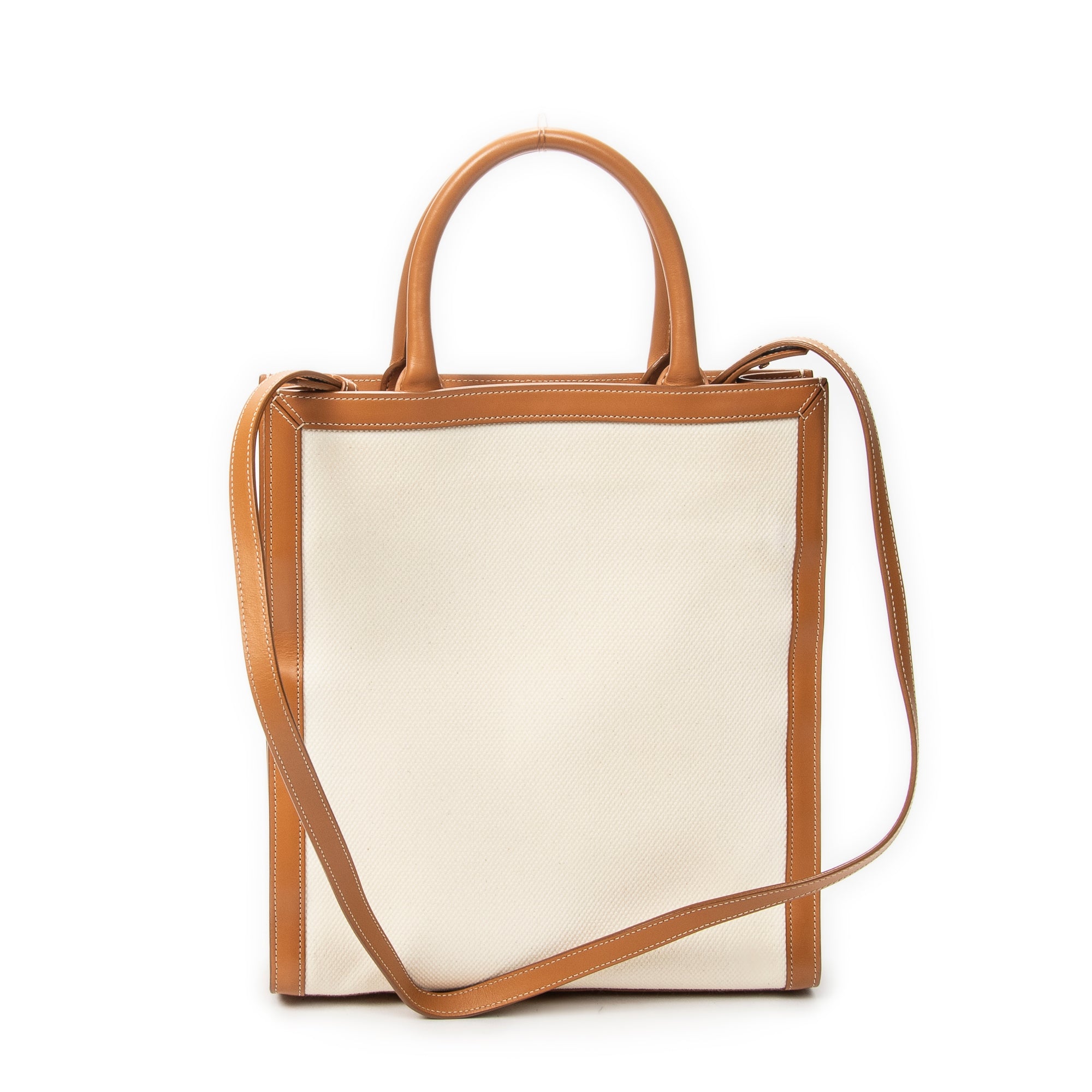 Shoulder Bag Vertical Cabas Tote Ivory Logo Print Canvas