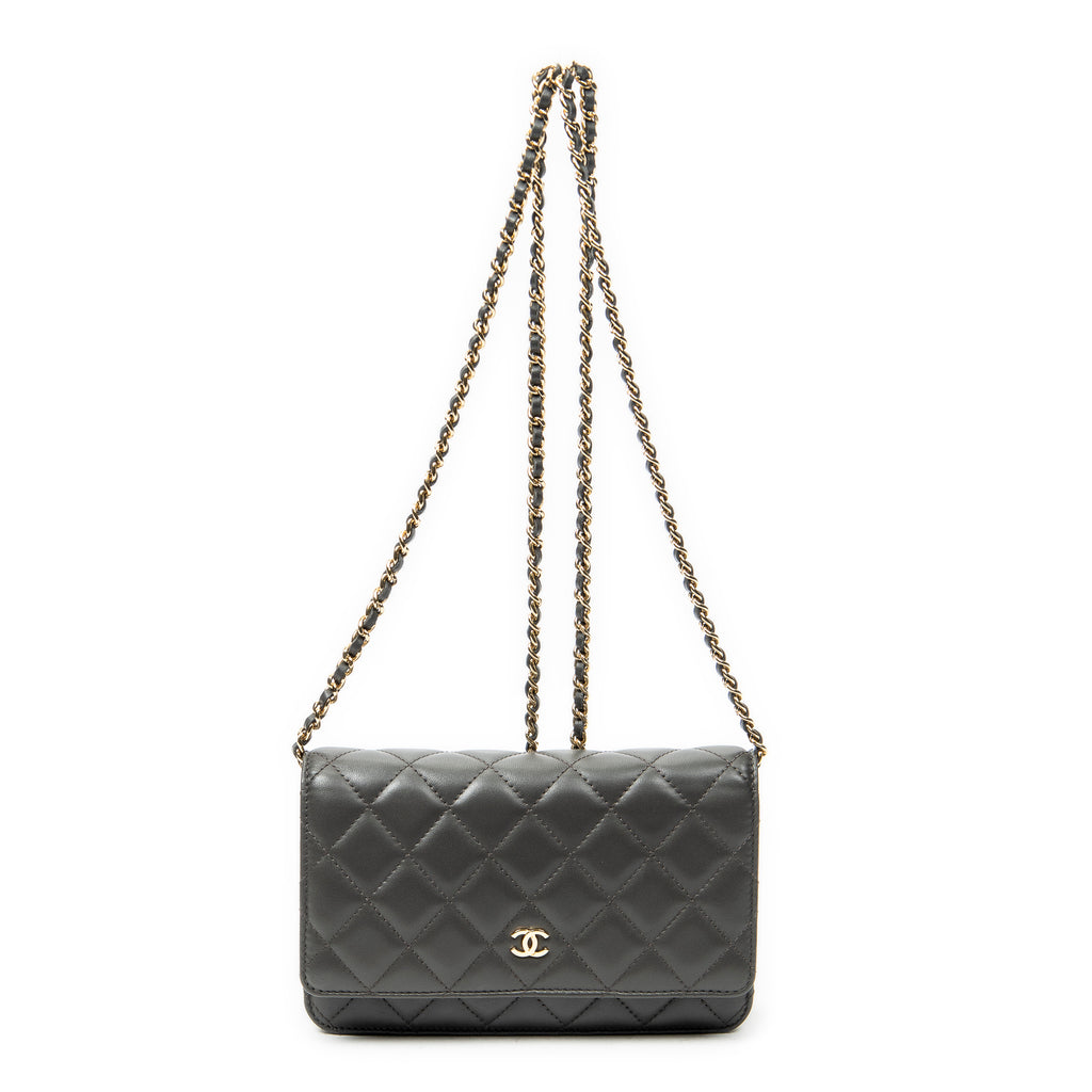 Shoulder Bag Classic Wallet on Chain Dark Grey Quilted Lambskin Leather