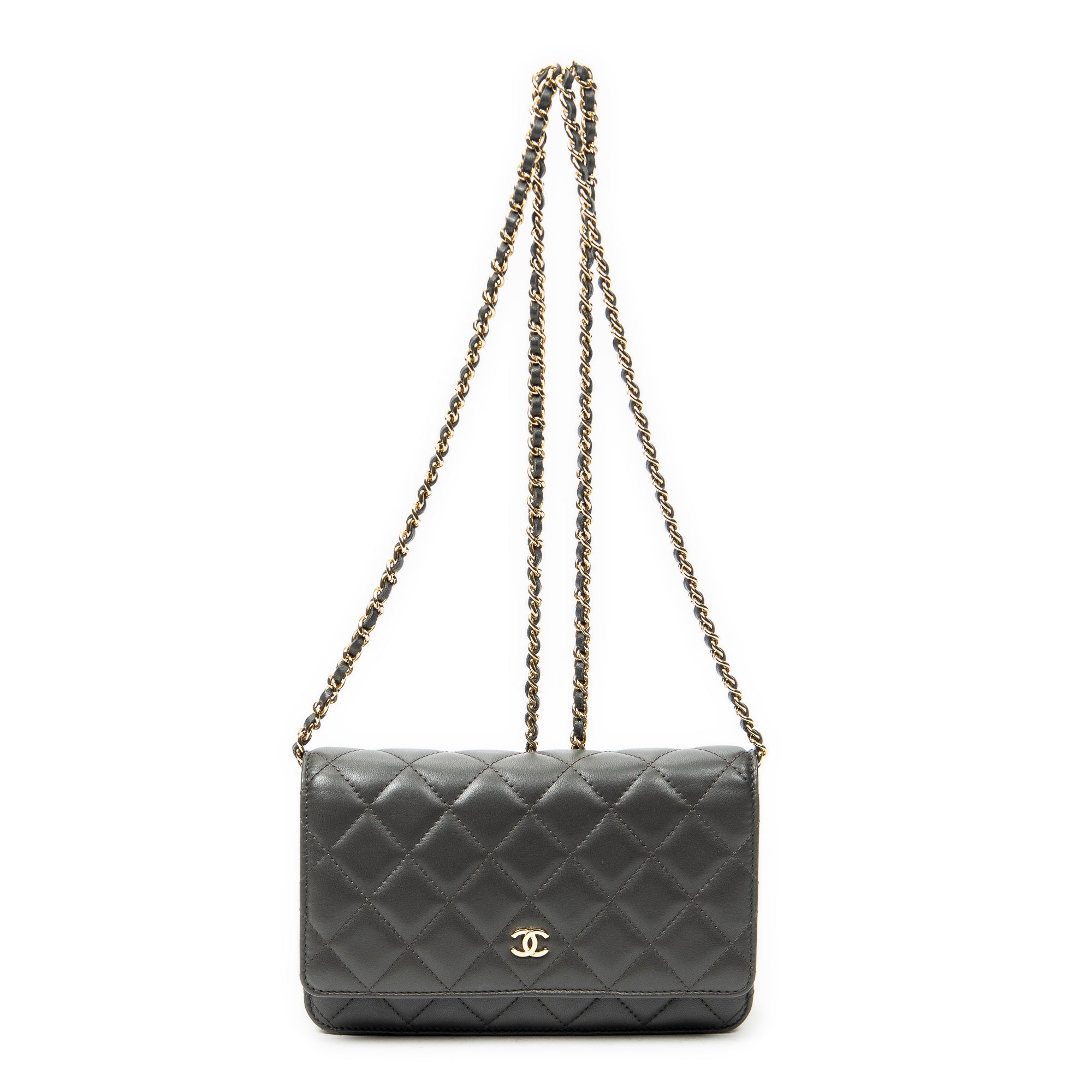 Shoulder Bag Classic Wallet on Chain Dark Grey Quilted Lambskin Leather