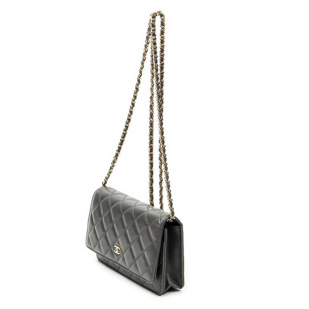 Shoulder Bag Classic Wallet on Chain Dark Grey Quilted Lambskin Leather