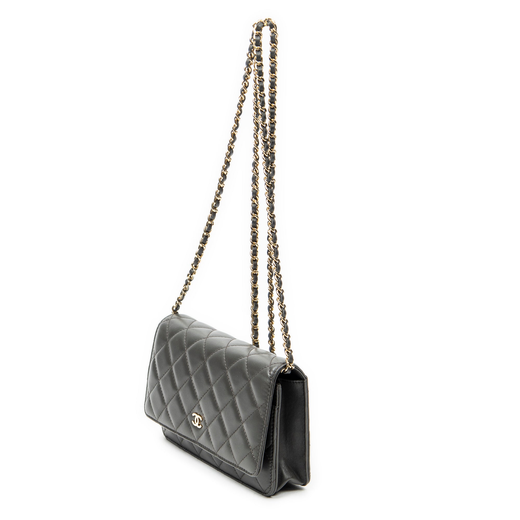 Shoulder Bag Classic Wallet on Chain Dark Grey Quilted Lambskin Leather