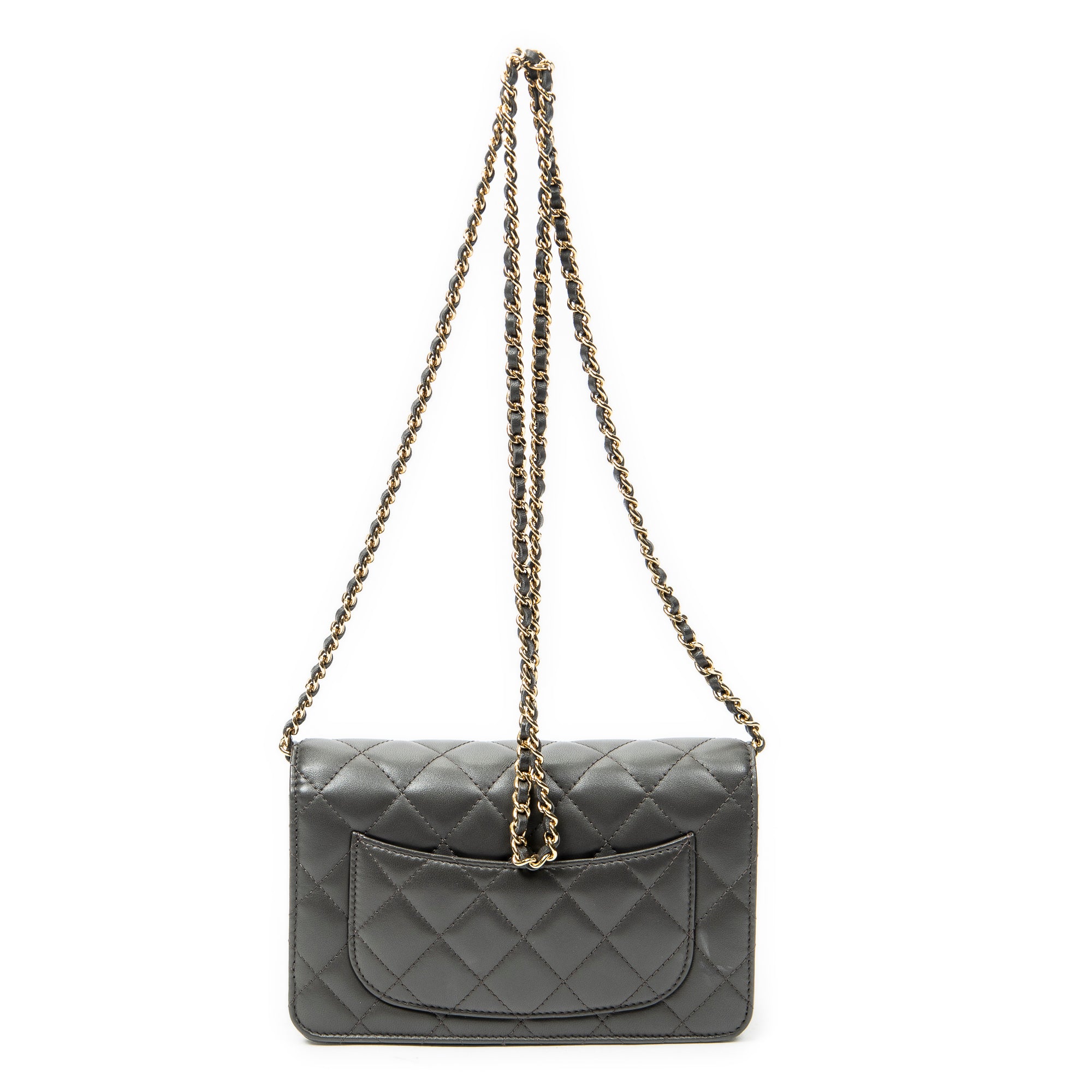 Shoulder Bag Classic Wallet on Chain Dark Grey Quilted Lambskin Leather