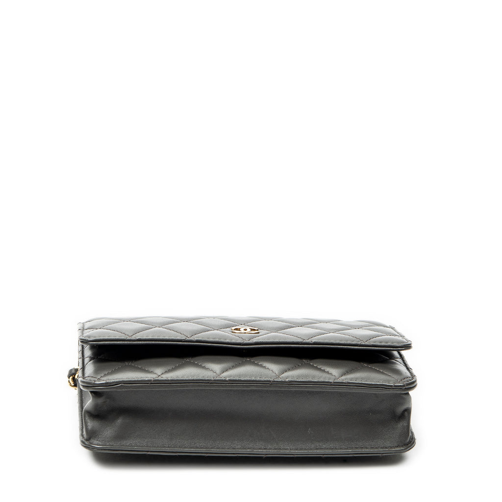 Shoulder Bag Classic Wallet on Chain Dark Grey Quilted Lambskin Leather