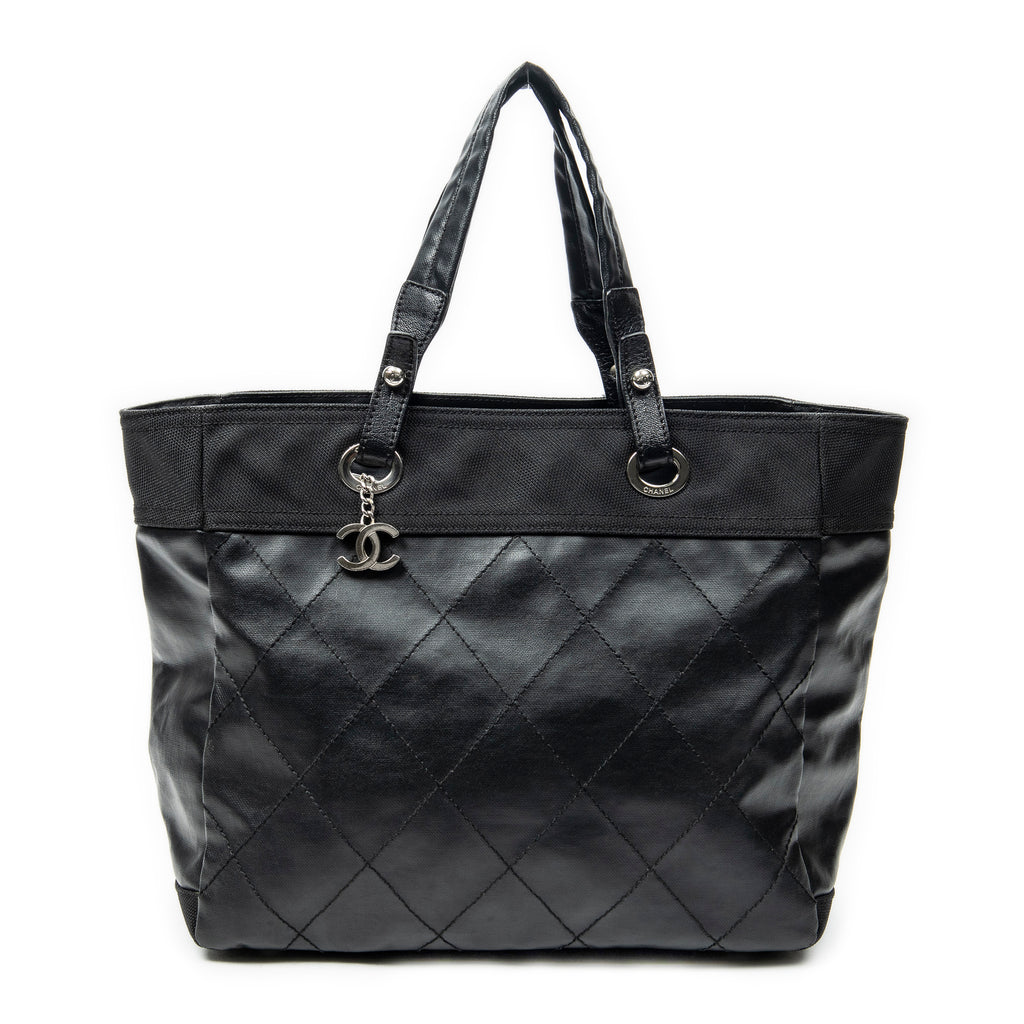 Shoulder Bag Paris Biarritz Shopping Tote Black Quilted Coated Canvas