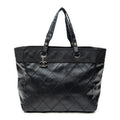 Shoulder Bag Paris Biarritz Shopping Tote Black Quilted Coated Canvas