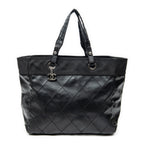 Shoulder Bag Paris Biarritz Shopping Tote Black Quilted Coated Canvas