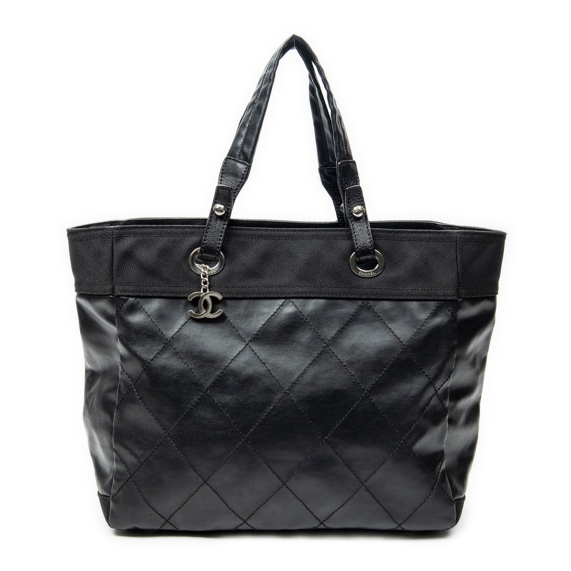 Shoulder Bag Paris Biarritz Shopping Tote Black Quilted Coated Canvas