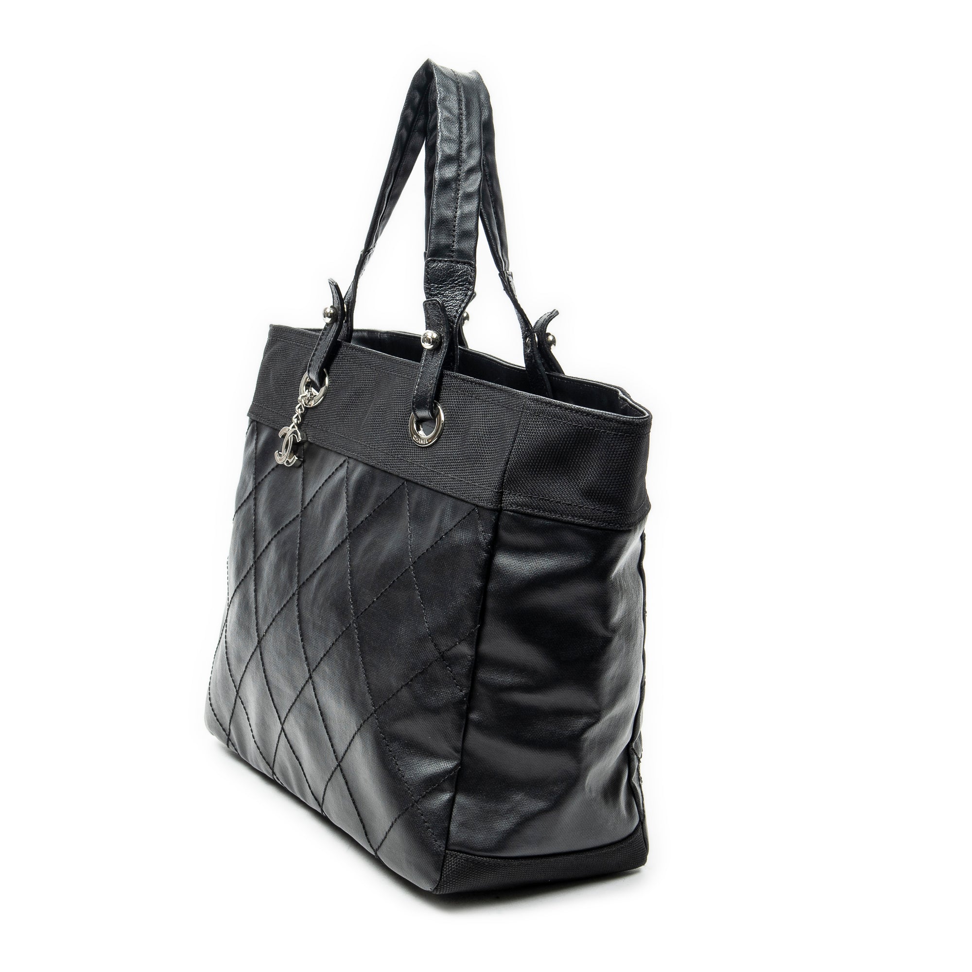 Shoulder Bag Paris Biarritz Shopping Tote Black Quilted Coated Canvas