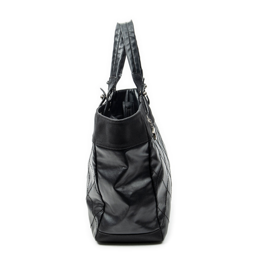 Shoulder Bag Paris Biarritz Shopping Tote Black Quilted Coated Canvas