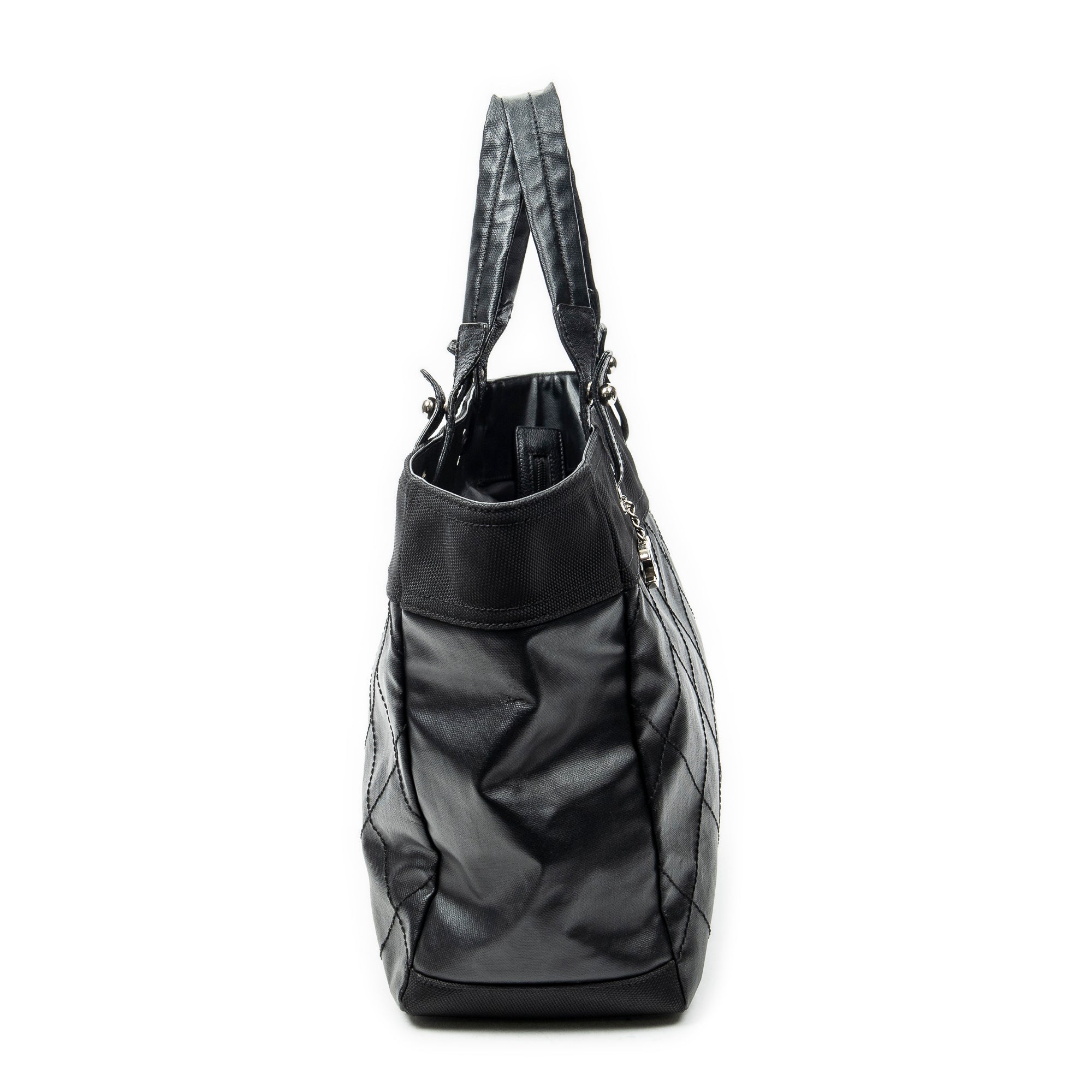 Shoulder Bag Paris Biarritz Shopping Tote Black Quilted Coated Canvas
