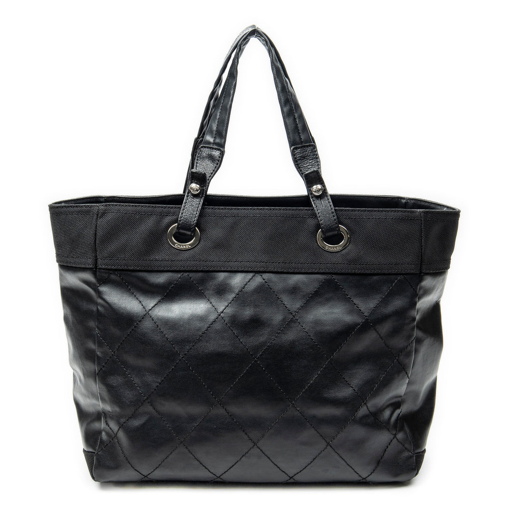 Shoulder Bag Paris Biarritz Shopping Tote Black Quilted Coated Canvas