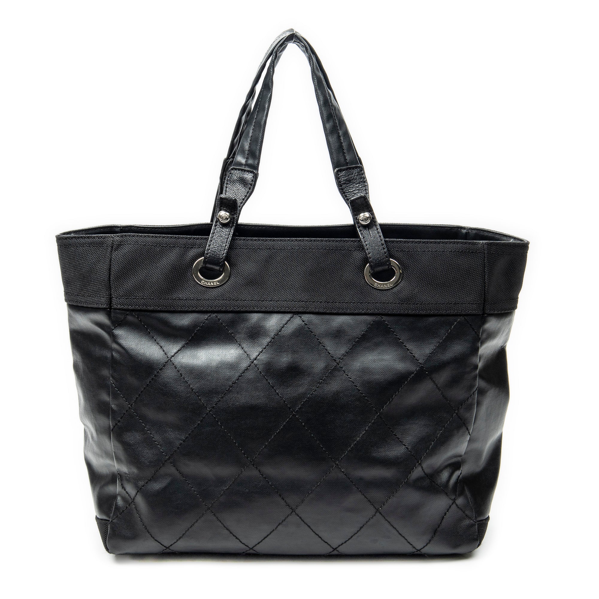 Shoulder Bag Paris Biarritz Shopping Tote Black Quilted Coated Canvas