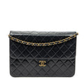 Shoulder Bag Vintage Push Lock Straight Flap Black Quilted Lambskin Leather