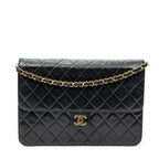 Shoulder Bag Vintage Push Lock Straight Flap Black Quilted Lambskin Leather