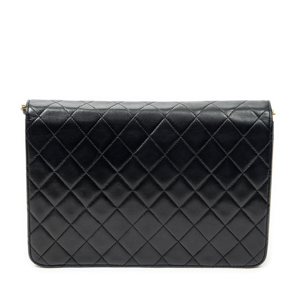 Shoulder Bag Vintage Push Lock Straight Flap Black Quilted Lambskin Leather