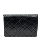 Shoulder Bag Vintage Push Lock Straight Flap Black Quilted Lambskin Leather