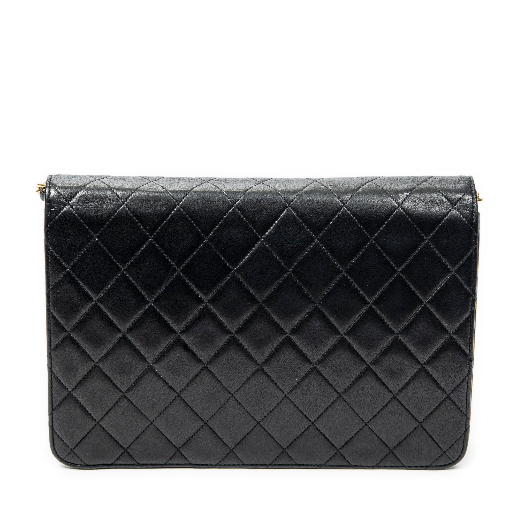 Shoulder Bag Vintage Push Lock Straight Flap Black Quilted Lambskin Leather