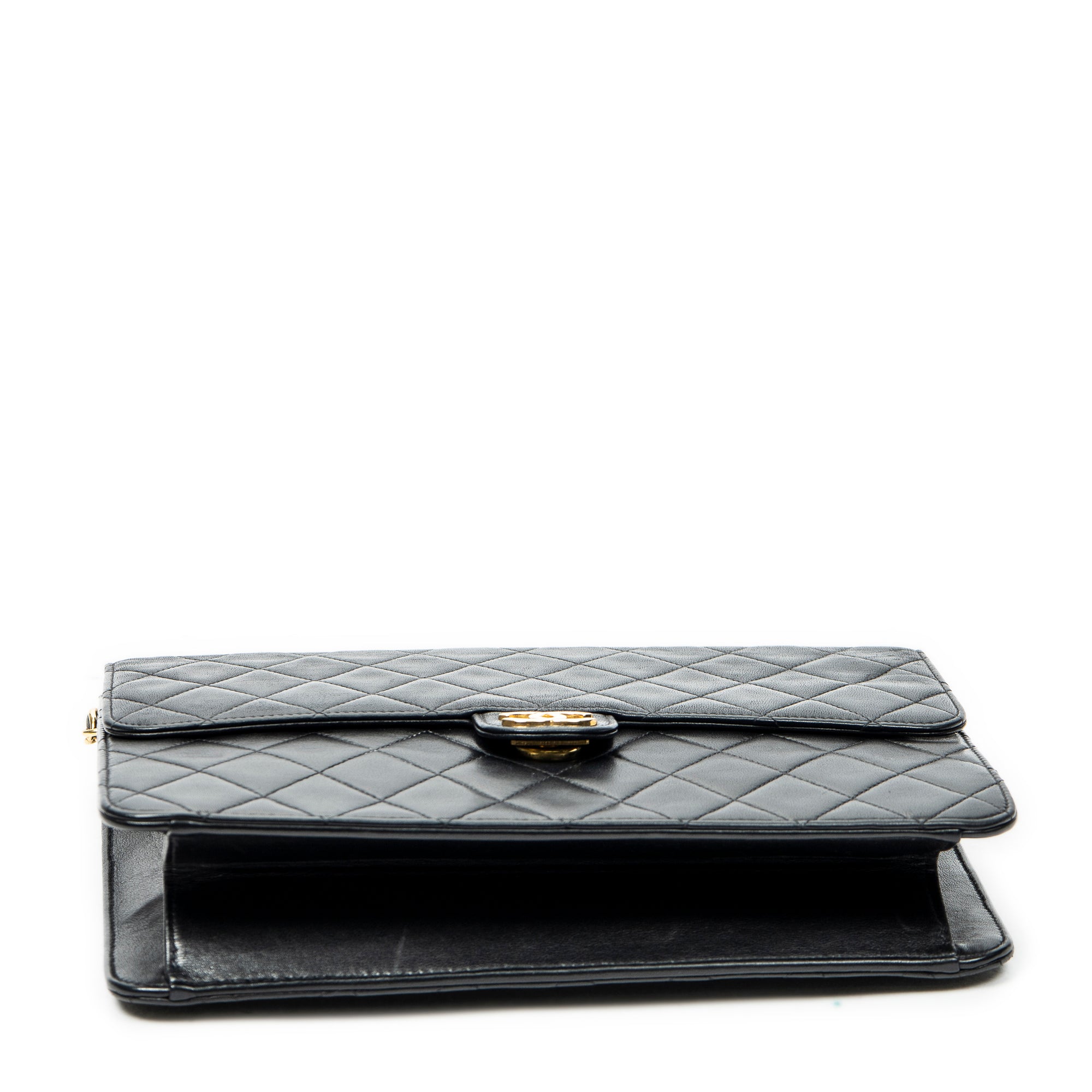 Shoulder Bag Vintage Push Lock Straight Flap Black Quilted Lambskin Leather