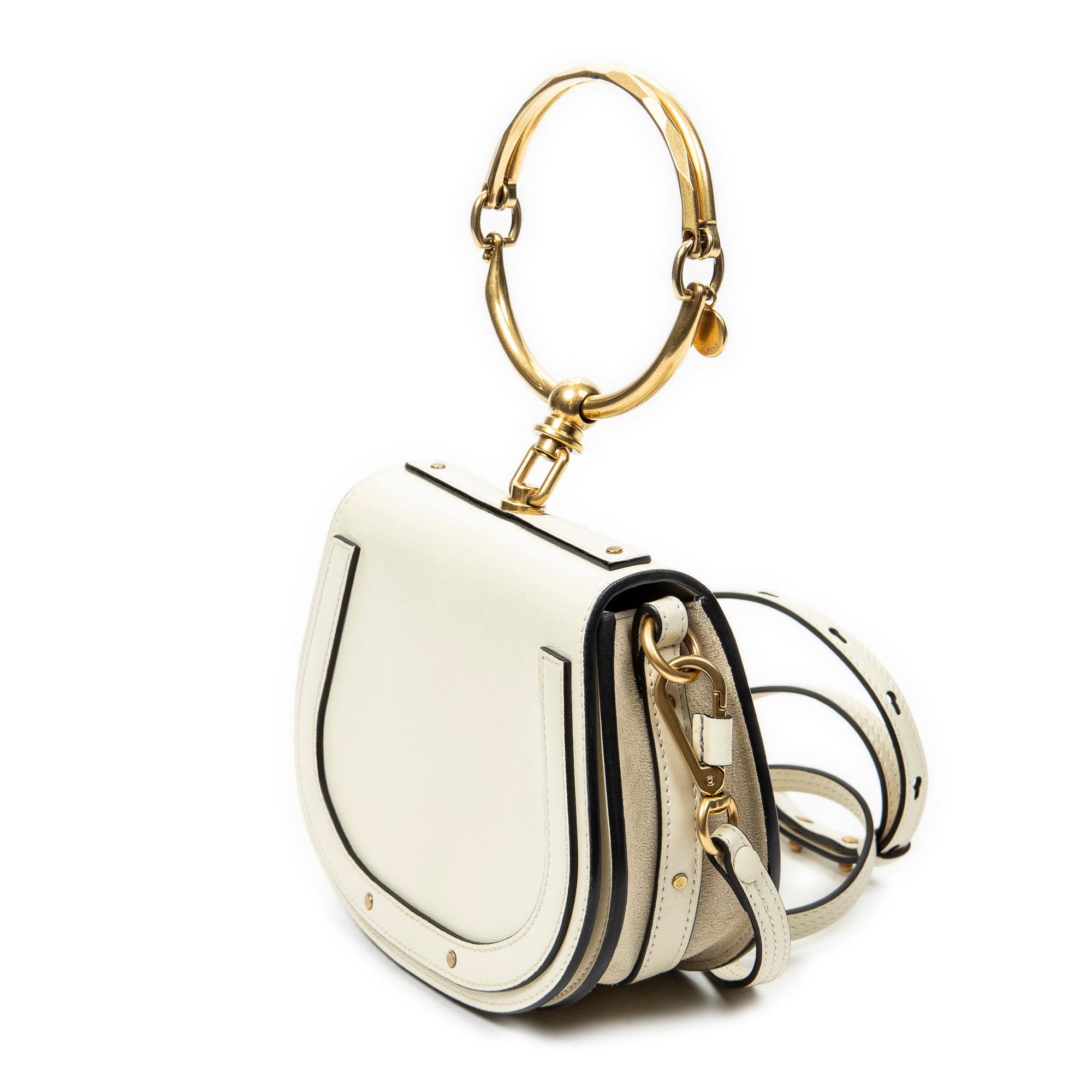 Shoulder Bag Small Nile Bracelet White Calfskin Leather