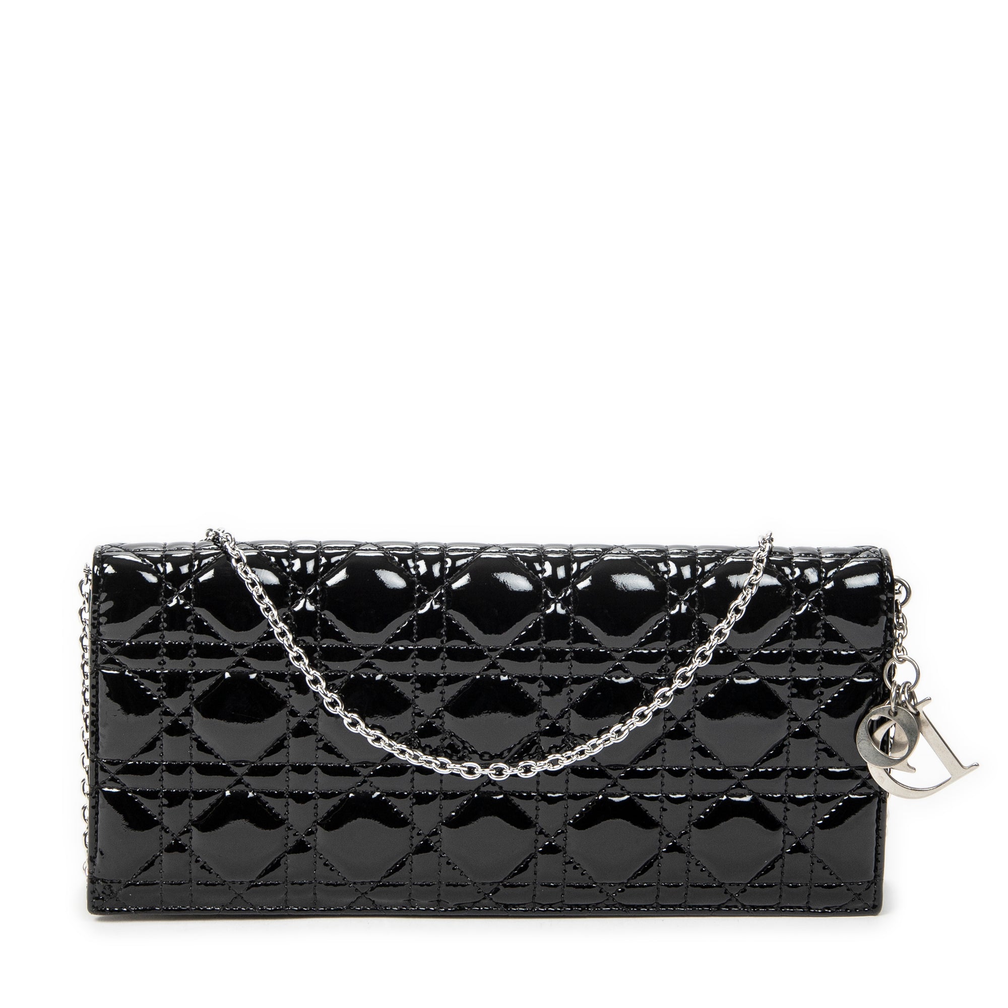 Shoulder Bag Lady Dior Chain Clutch Black Cannage Patent Leather