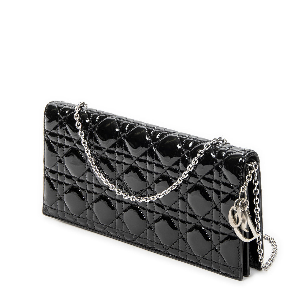 Shoulder Bag Lady Dior Chain Clutch Black Cannage Patent Leather
