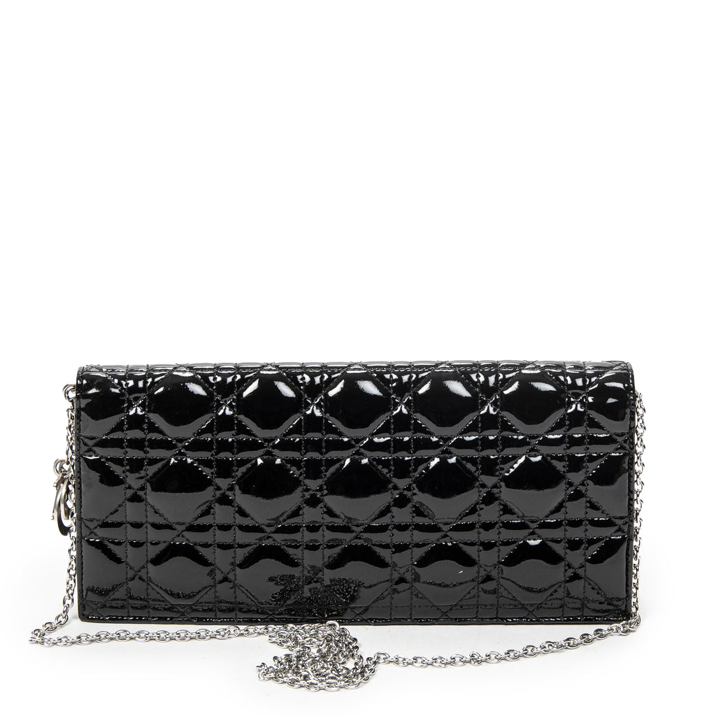 Shoulder Bag Lady Dior Chain Clutch Black Cannage Patent Leather