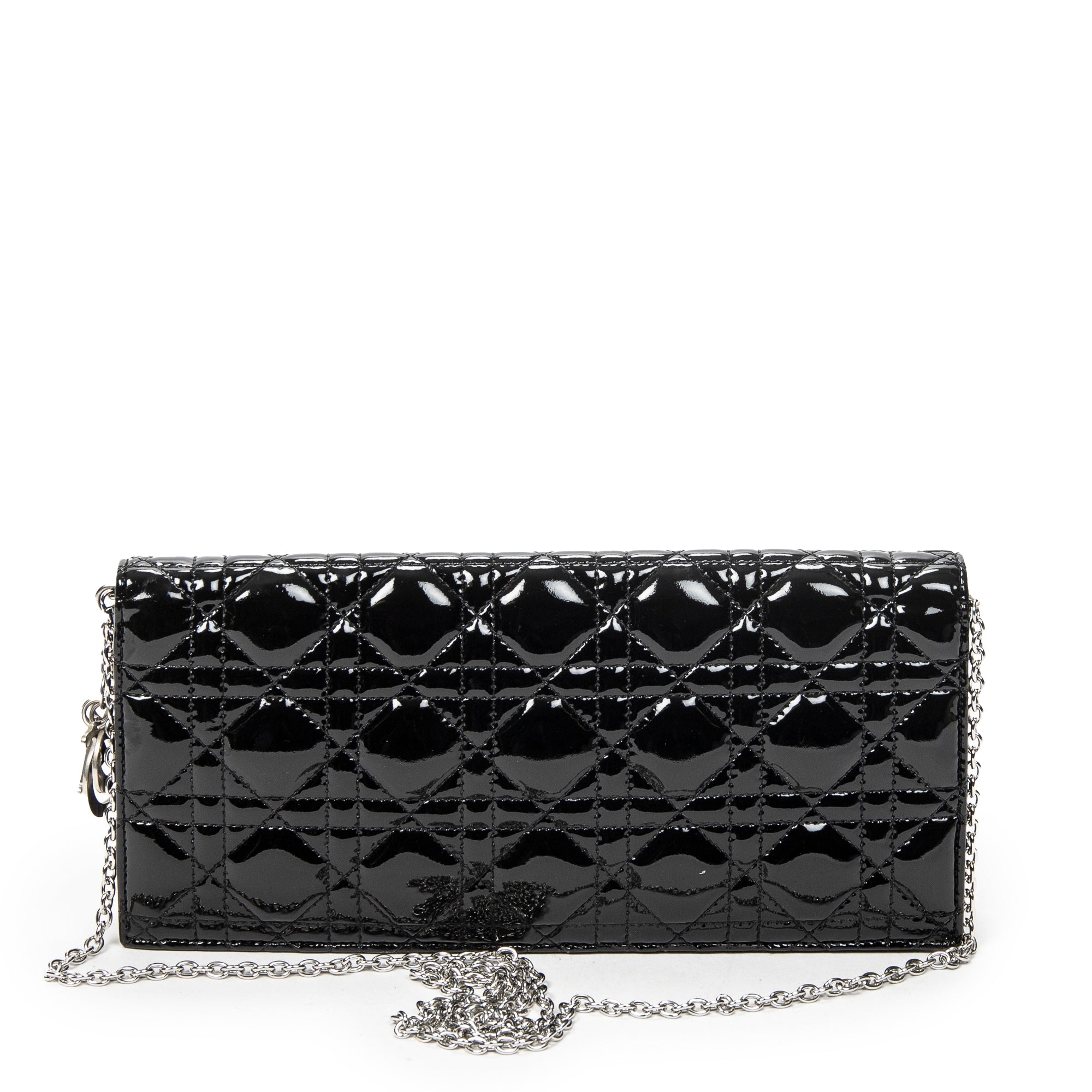 Shoulder Bag Lady Dior Chain Clutch Black Cannage Patent Leather