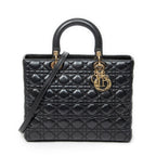 Shoulder Bag Large Lady Dior Zip Black Cannage Lambskin Leather