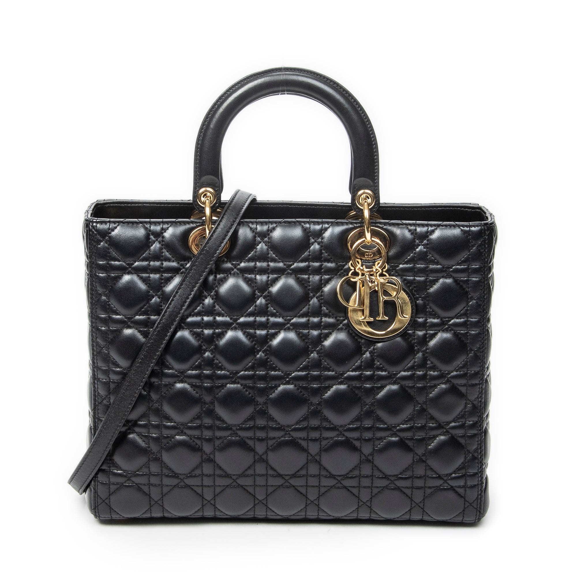 Shoulder Bag Large Lady Dior Zip Black Cannage Lambskin Leather