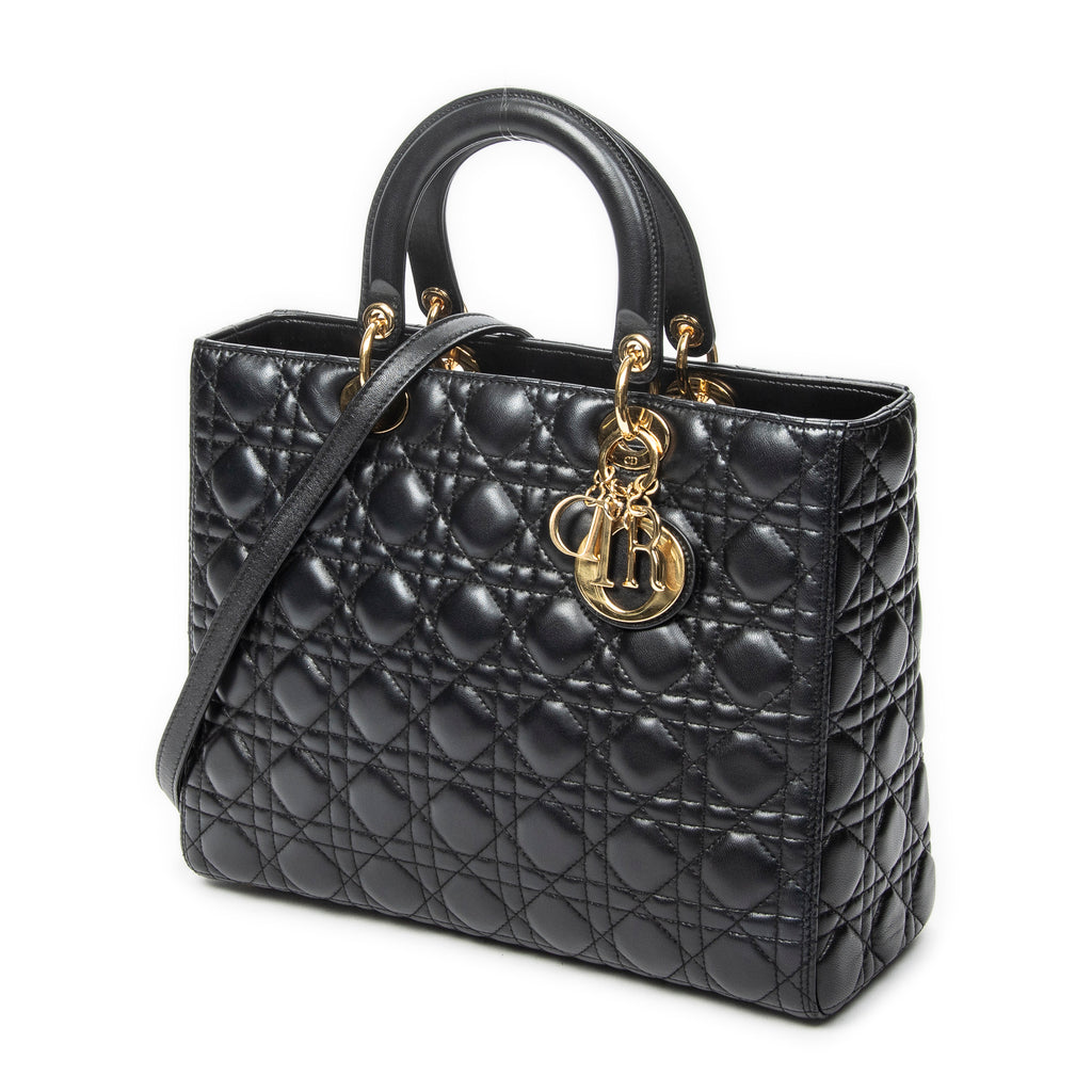 Shoulder Bag Large Lady Dior Zip Black Cannage Lambskin Leather