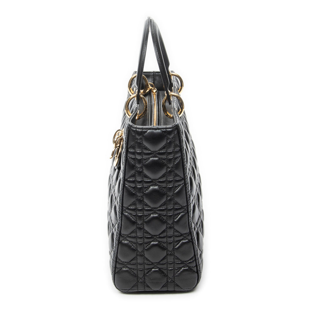 Shoulder Bag Large Lady Dior Zip Black Cannage Lambskin Leather