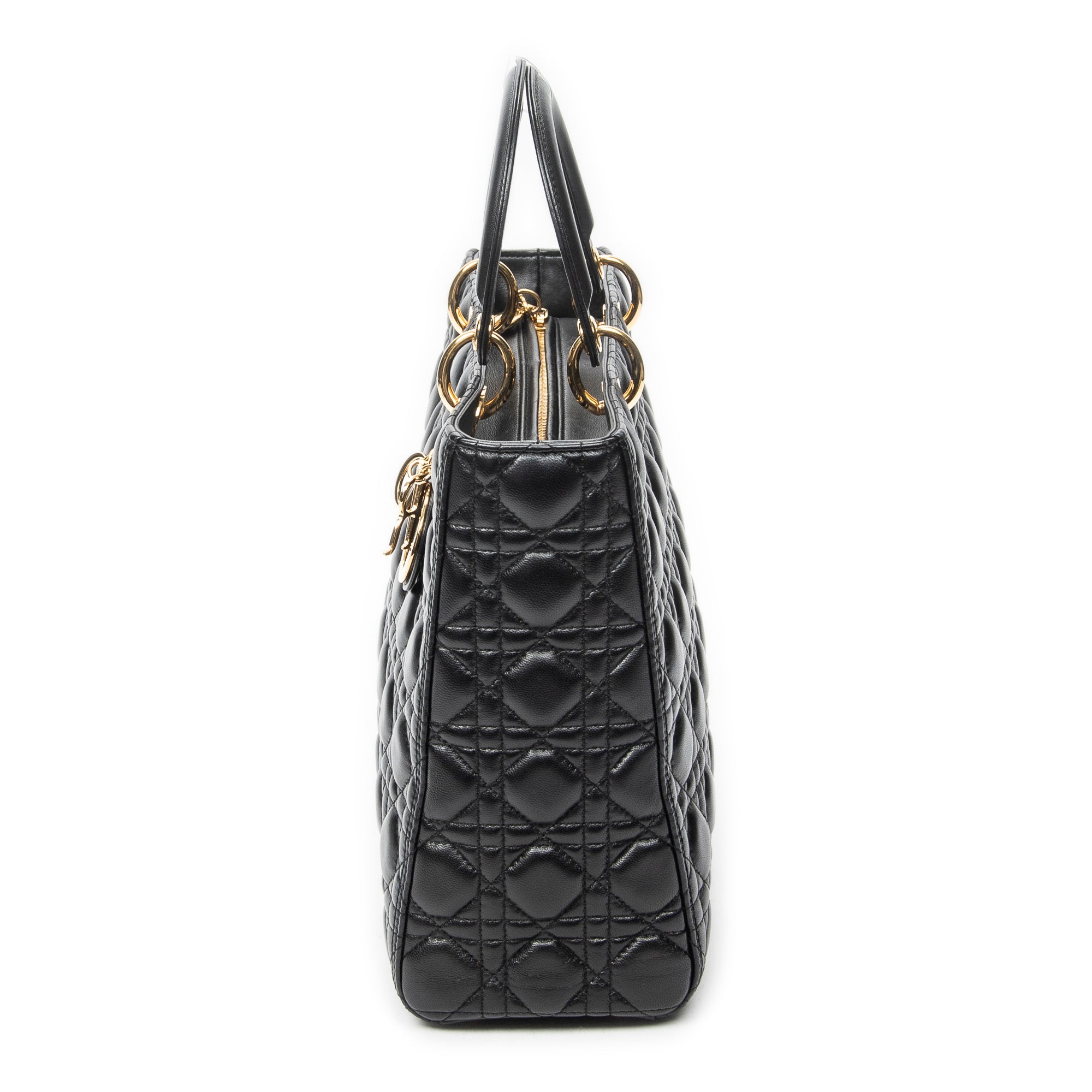 Shoulder Bag Large Lady Dior Zip Black Cannage Lambskin Leather