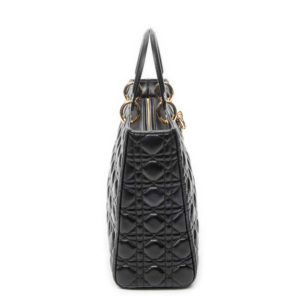 Shoulder Bag Large Lady Dior Zip Black Cannage Lambskin Leather