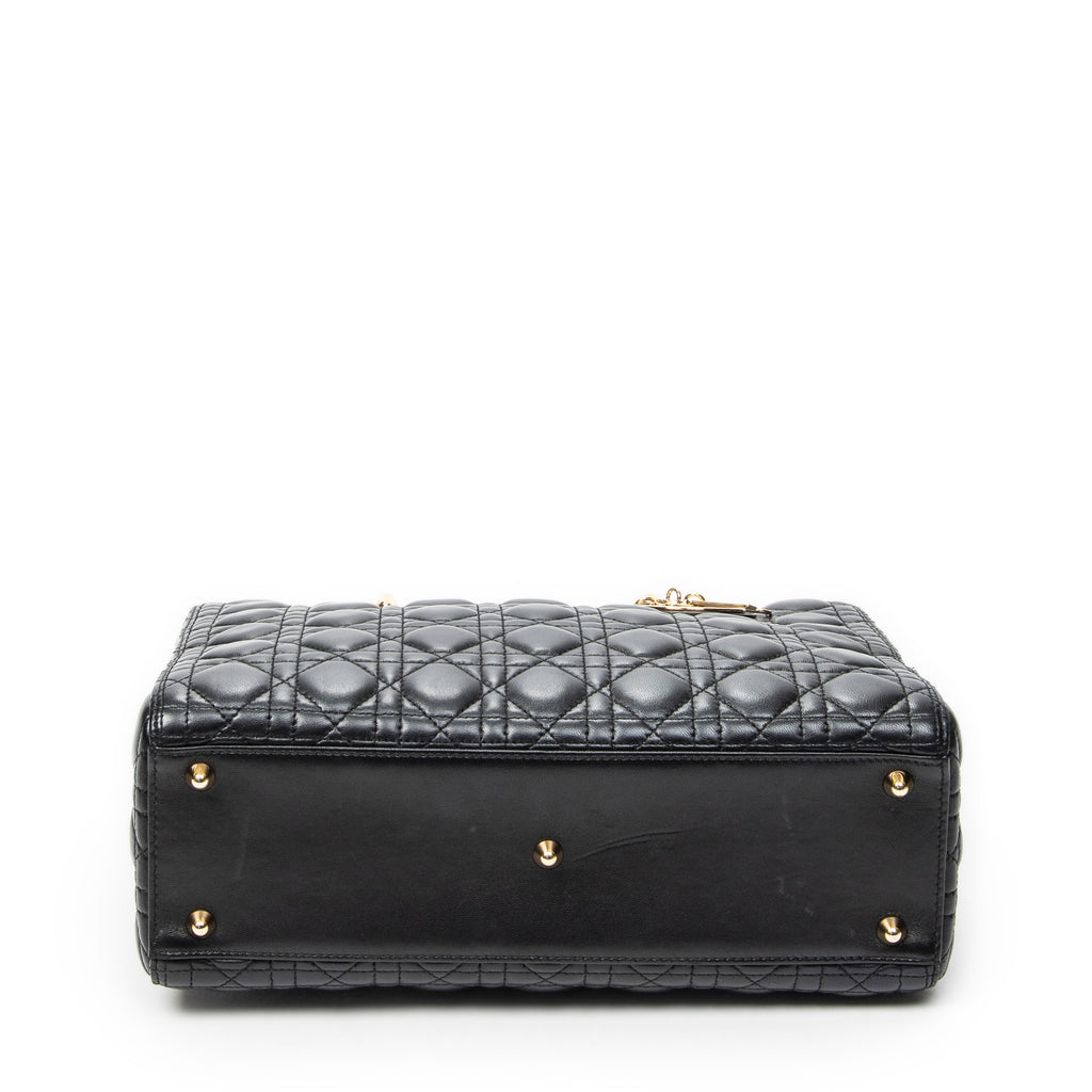 Shoulder Bag Large Lady Dior Zip Black Cannage Lambskin Leather