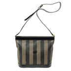 Shoulder Bag Bucket Crossbody Brown Pequin Stripe Coated Canvas