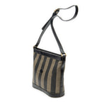 Shoulder Bag Bucket Crossbody Brown Pequin Stripe Coated Canvas