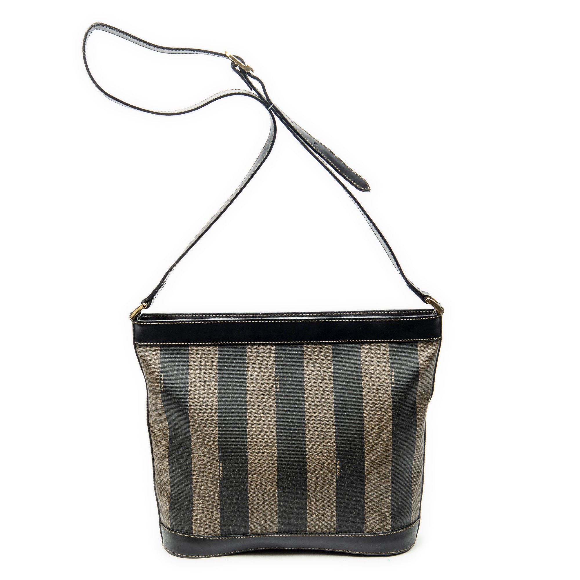 Shoulder Bag Bucket Crossbody Brown Pequin Stripe Coated Canvas