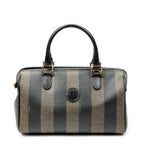 Handbag Mini Frame Boston Brown Pequin Stripe Coated Canvas