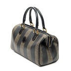 Handbag Mini Frame Boston Brown Pequin Stripe Coated Canvas