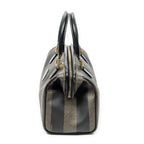 Handbag Mini Frame Boston Brown Pequin Stripe Coated Canvas