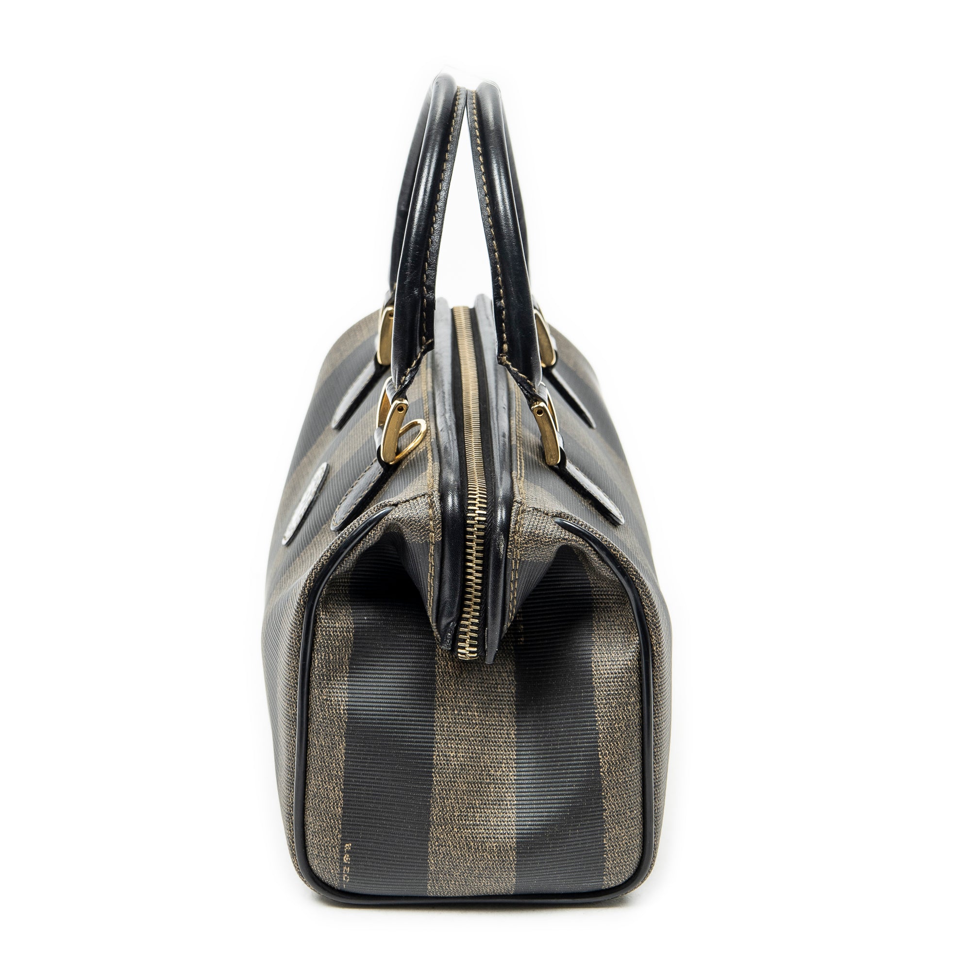 Handbag Mini Frame Boston Brown Pequin Stripe Coated Canvas