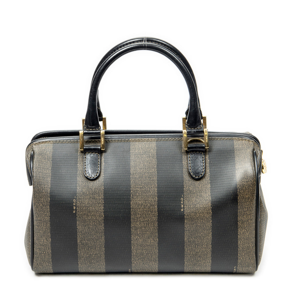 Handbag Mini Frame Boston Brown Pequin Stripe Coated Canvas