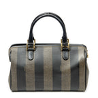 Handbag Mini Frame Boston Brown Pequin Stripe Coated Canvas